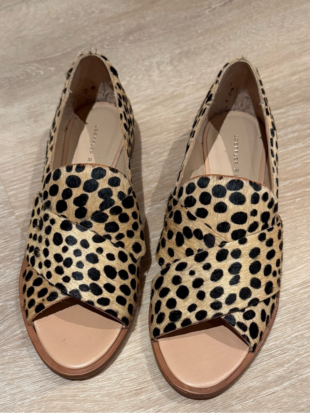 Loeffler Randall Leopard Print Calf Hair Peep Toe Flats Size 7.5
